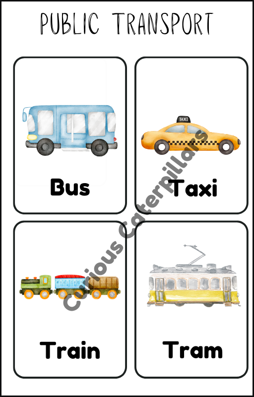 Curious Caterpillars Transportation Flashcards